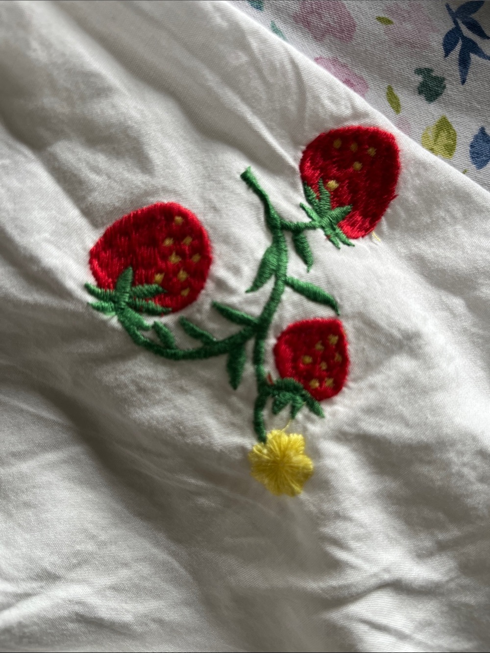 Damson Madder White Strawberry Embroidery Midi Dress with Puff Sleeves - Picture 16 of 16